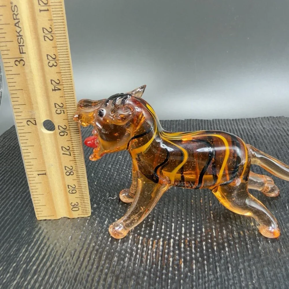 Vintage‎ Czech Republic Hand Made Art Glass Figurine Tiger Lion Hand Blown Glass